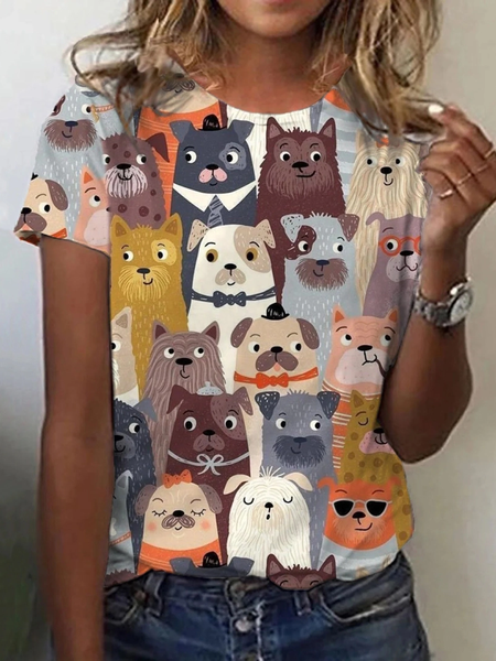 

Casual Dog Crew Neck Short Sleeve T-shirt, Multicolor, T-shirts