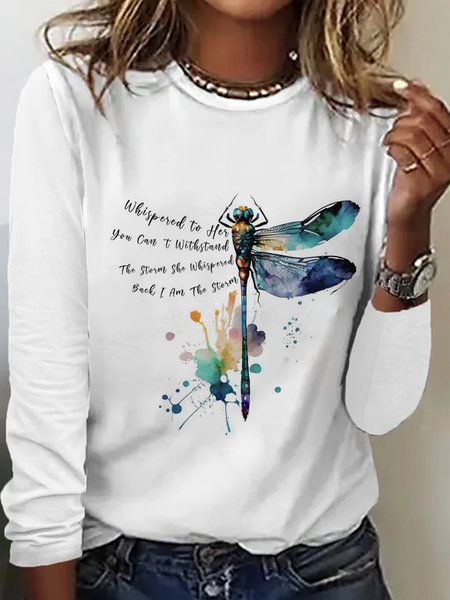 

Women's Long Sleeve Tee T-shirt Spring/Fall Text Letters Cotton Crew Neck Daily Going Out Casual Top, White, T-Shirts