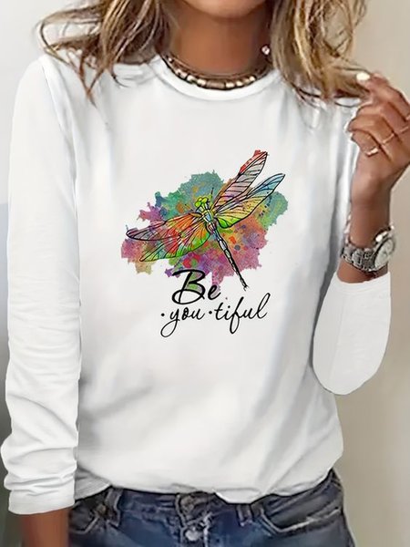 

Casual Text Letters Crew Neck Long Sleeve T-shirt, White, T-shirts