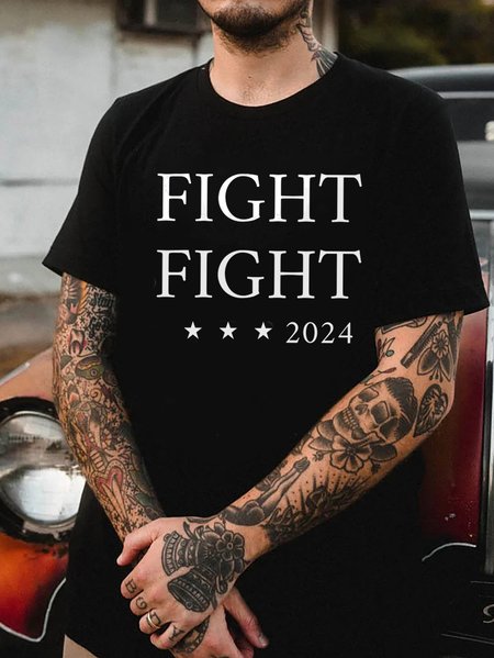 Fight Fight Fight 2024 Printed T-Shirt, Black, T-Shirts