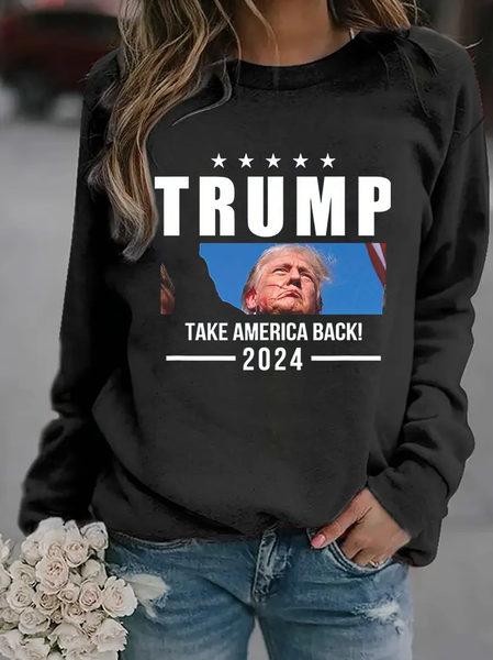 

Casual Crew Neck Text Letters Sweatshirt, Black, Hoodies & Sweatshirts