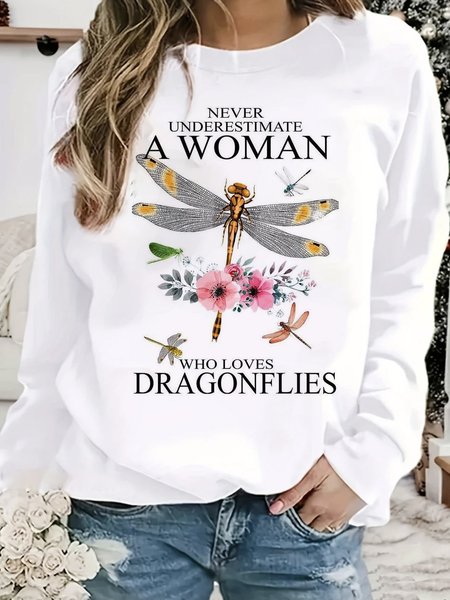 

Casual Crew Neck Dragonfly Sweatshirt, White, Hoodies & Sweatshirts