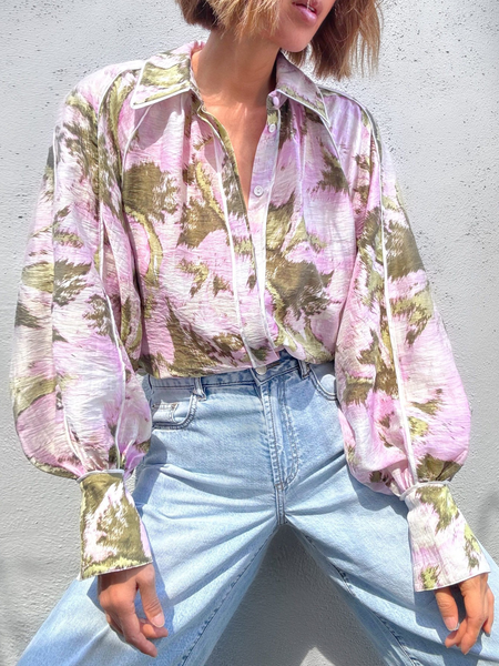 

Loose Urban Balloon Sleeve Shirt Collar Long Sleeve Shirt, As picture, Blouses and Shirts