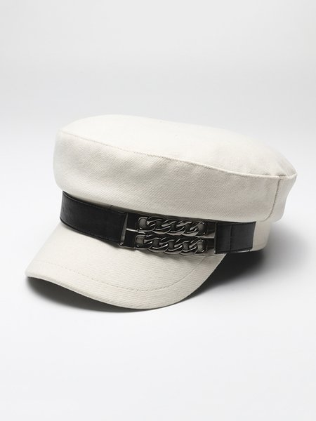 

Casual Color Block Chain Beret, Off white, Hats