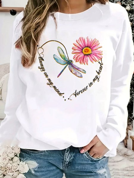 

Casual Crew Neck Floral Sweatshirt, White, Hoodies & Sweatshirts