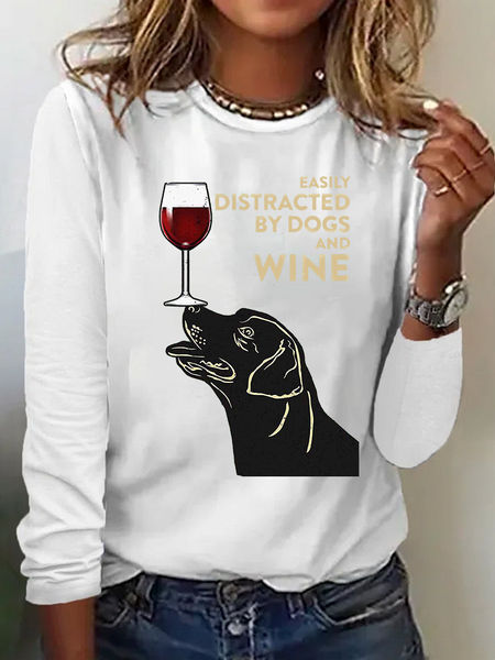 

Labrador Easily Distracted By Dogs And Wine T-Shirt, White, Long sleeves