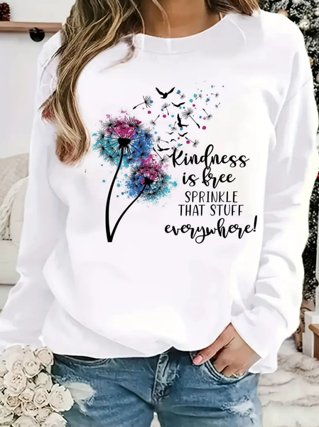 Casual Crew Neck Text Letters Sweatshirt, White, Hoodies & Sweatshirts