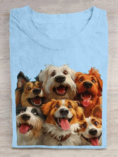 

Casual Dog Crew Neck Short Sleeve T-shirt, Light blue, T-shirts