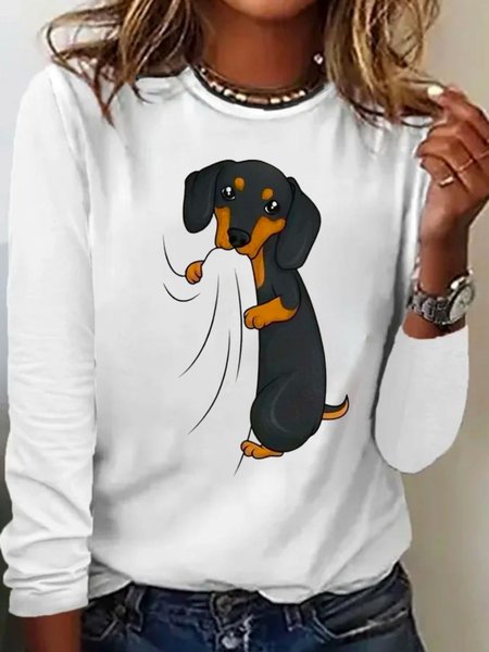 

Crew Neck Loose Casual T-Shirt, White, Long sleeves