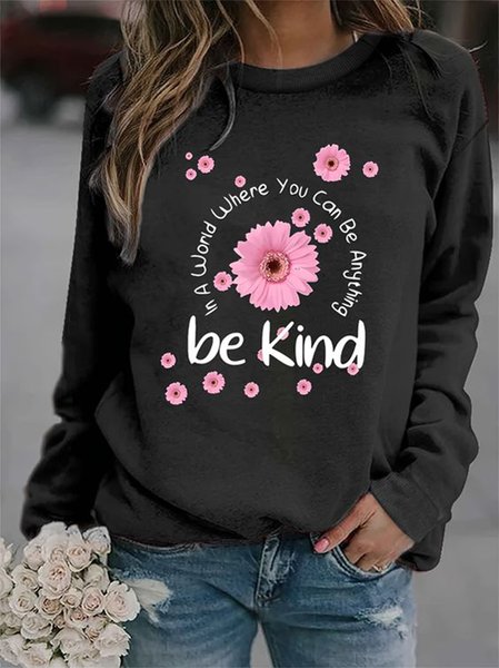 

Casual Crew Neck Floral Sweatshirt, Black, Hoodies & Sweatshirts