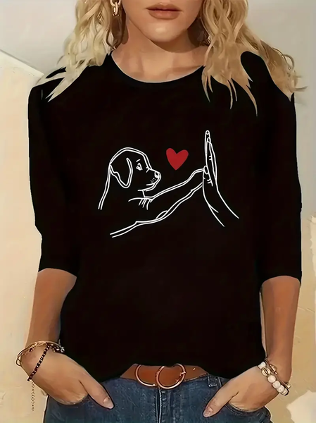 

Casual Dog Crew Neck Long Sleeve T-shirt, Black, T-shirts