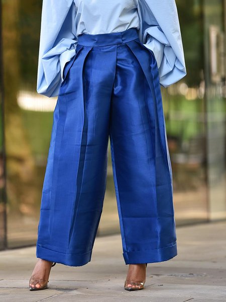 Urban Regular Fit Plain Pocket Stitching Fashion Pants, Blue, Pants