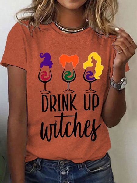 

Casual Halloween Crew Neck Short Sleeve T-shirt, Orange red, T-shirts