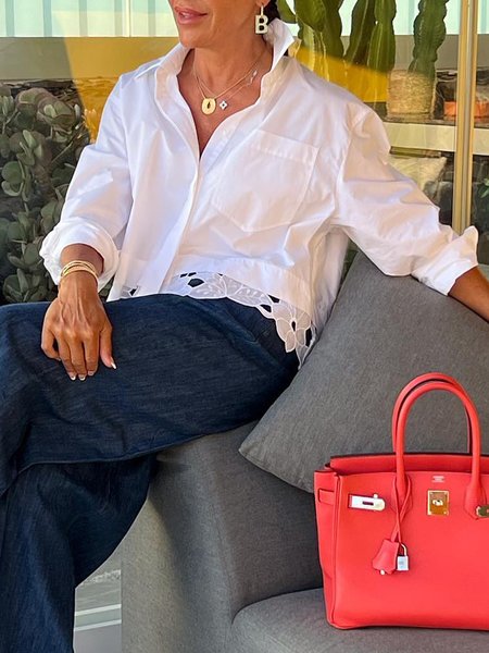 

Regular Sleeve Pocket Stitching Casual Plain Shirt, White, Blouses and Shirts