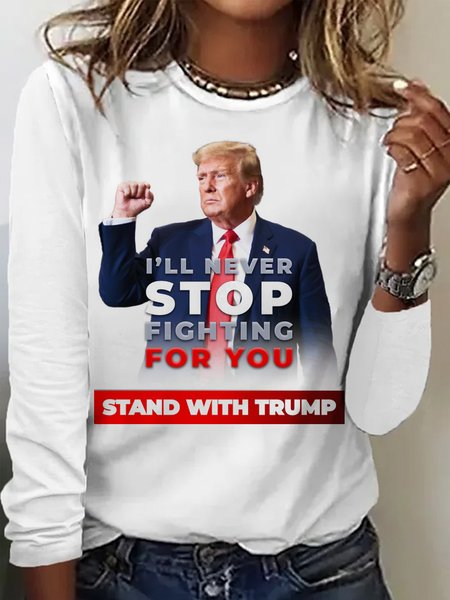 

Casual Text Letters Crew Neck Long Sleeve T-shirt, White, T-shirts