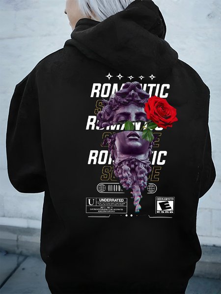 

Apollo With Red Rose For Romantic Love Cotton Drawstring Hoodie Sweatshirt, Black, Sweatshirts & Hoodies