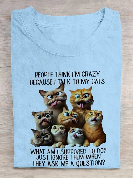 Casual Animal Crew Neck Short Sleeve T-shirt, Light blue, T-shirts