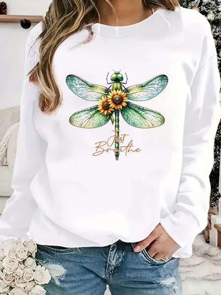 

Casual Crew Neck Text Letters Sweatshirt, White, Hoodies & Sweatshirts