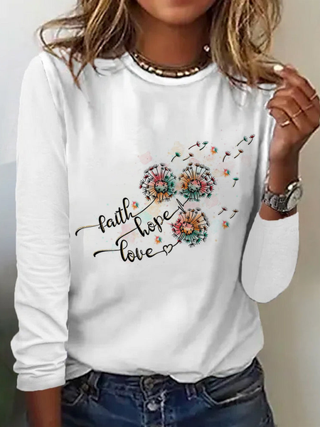 

Casual Text Letters Crew Neck Long Sleeve T-shirt, White, T-shirts