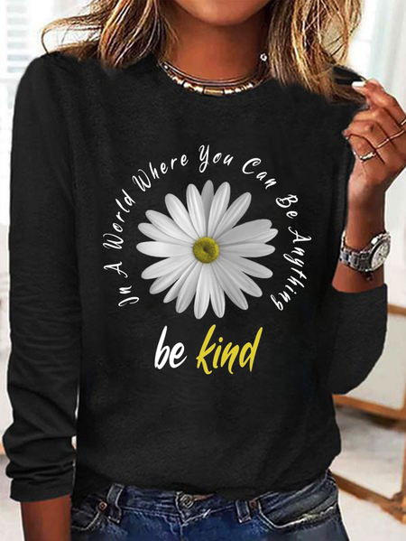 

Casual Text Letters Crew Neck Long Sleeve T-shirt, Black, T-shirts