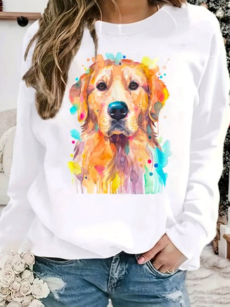 

Casual Crew Neck Dog Sweatshirt, White, Hoodies & Sweatshirts