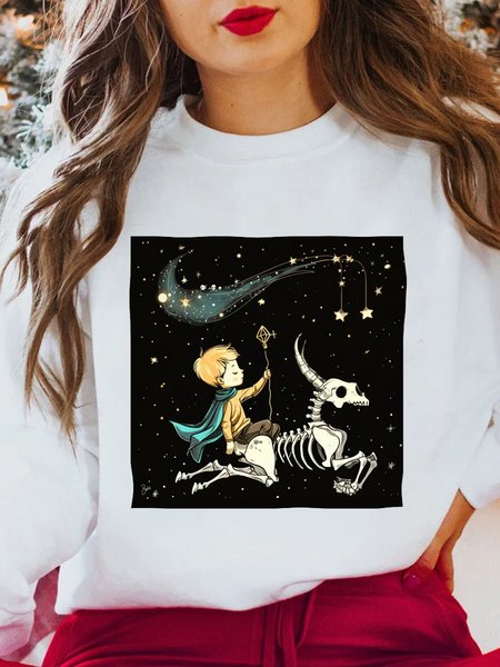 

Constellation Capricorn Fantasy Fying Dream Graffiti Printed Cotton Sweatshirt, White, Sweatshirts & Hoodies