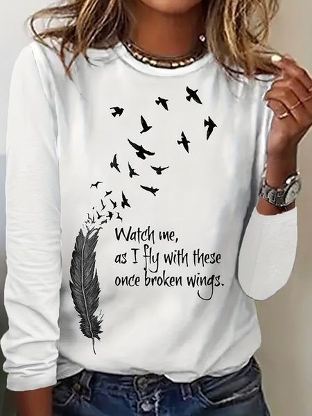 

Casual Text Letters Crew Neck Long Sleeve T-shirt, White, T-shirts