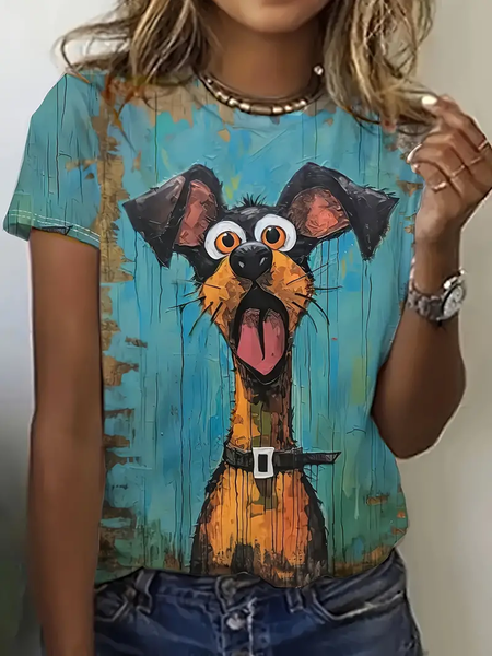 

Casual Dog Crew Neck Short Sleeve T-shirt, Blue, T-shirts