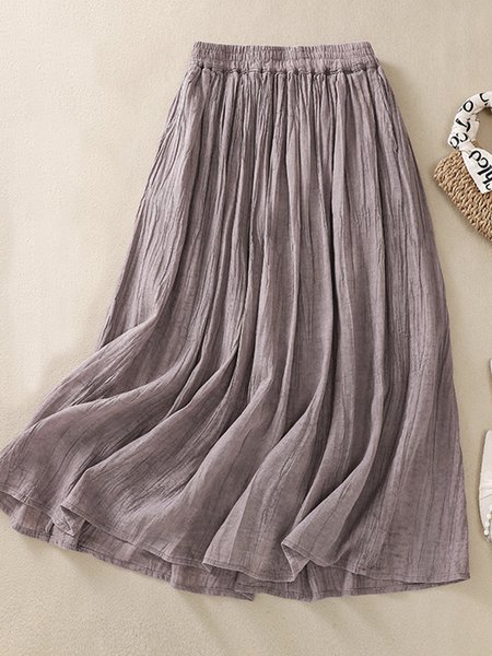Casual Plain Loose Cotton Skirt, Purple, Pants