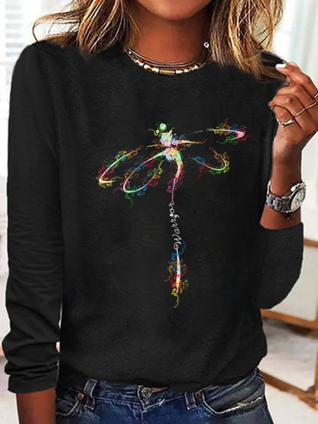 

Casual Dragonfly Crew Neck Long Sleeve T-shirt, Black, T-shirts