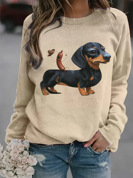 

Casual Crew Neck Dog Sweatshirt, Apricot, Hoodies & Sweatshirts