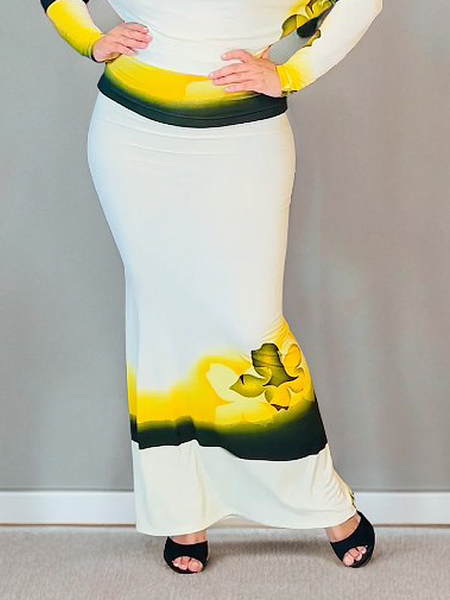 

Regular Fit Medium Elasticity Urban Floral Maxi Skirt, As picture, Skirts