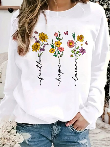 

Casual Crew Neck Floral Sweatshirt, White, Hoodies & Sweatshirts