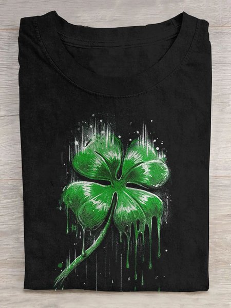 

Women's Four-leaf Clover Short Sleeve Tee T-shirt Crew Neck Casual Summer Top, Black, T-Shirts