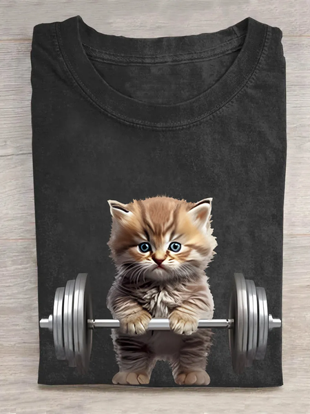 

Casual Animal Crew Neck Long Sleeve T-shirt, Black, T-shirts