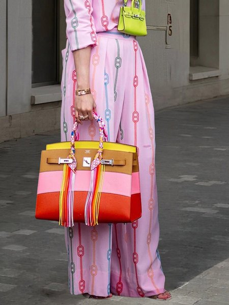 

Pocket Stitching Urban Loose Striped Pants, Pink, Pants