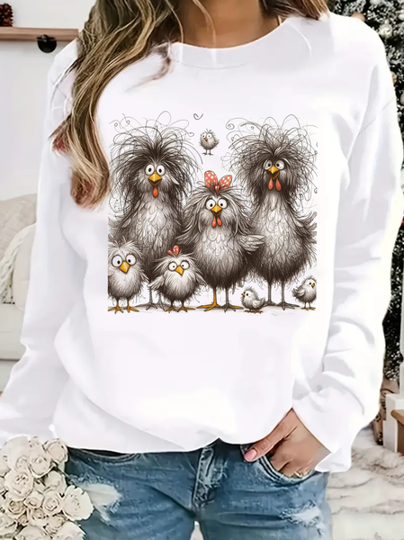 

Casual Crew Neck Animal Sweatshirt, White, Hoodies & Sweatshirts