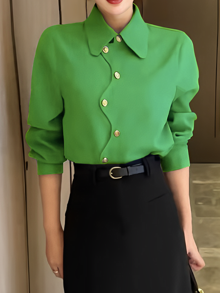 

Irregular Craftsmanship Loose Urban Shirt, Green, Blouses and Shirts