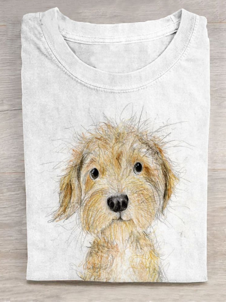 

Casual Animal Crew Neck Long Sleeve T-shirt, White, T-shirts