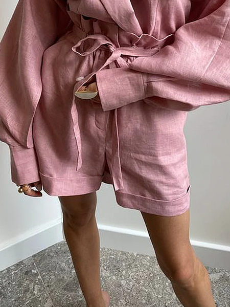 

Loose Casual Plain Pocket Stitching Shorts Straight pants, Pink, Shorts