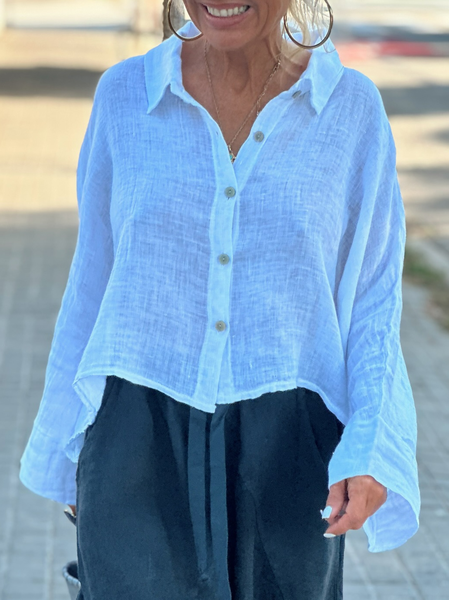

Cotton Loose Casual Plain Shirt, White, Blouses & Shirts