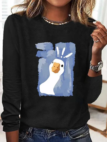 

Casual Animal Crew Neck Long Sleeve T-shirt, Black, T-shirts