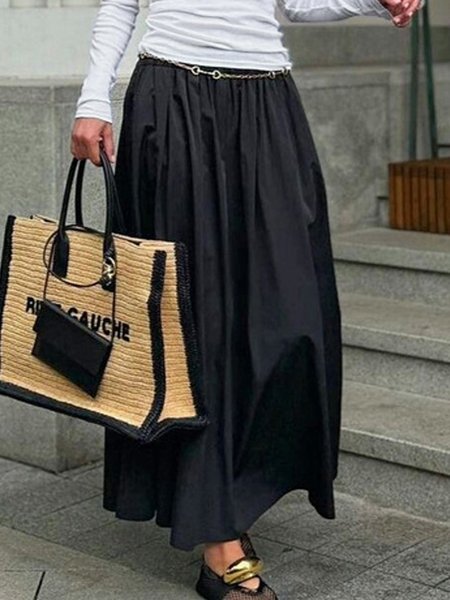 

Pocket Stitching Loose Plain Urban Skirt, Black, Skirts