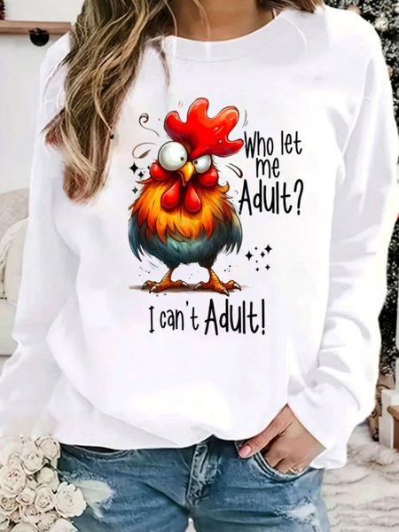 

Casual Crew Neck Text Letters Sweatshirt, White, Hoodies & Sweatshirts