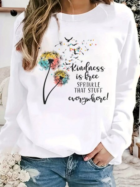 

Casual Crew Neck Text Letters Sweatshirt, White, Hoodies & Sweatshirts
