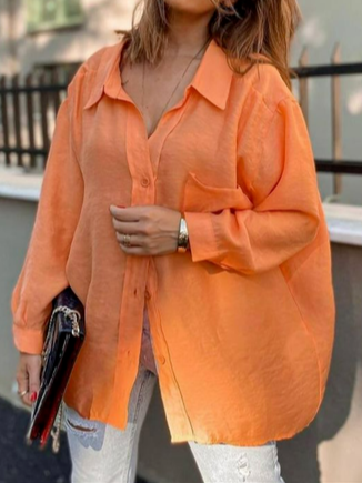 

Plain Cotton Shawl Collar Casual Shirt, Orange, Blouses & Shirts