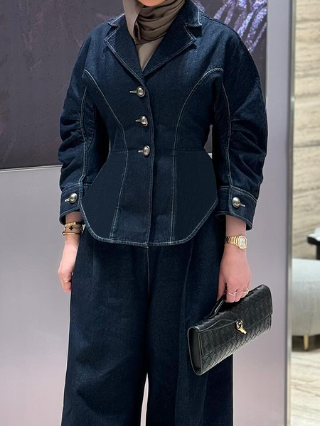 

Micro-Elasticity Regular Fit Denim Lapel Collar Long Sleeve Urban Raglan Sleeves Denim Coat, Denim blue, Jackets