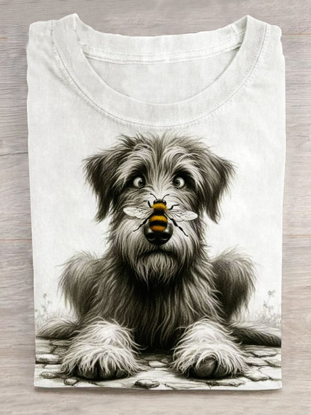 

Casual Dog Crew Neck Long Sleeve T-shirt, White, T-shirts