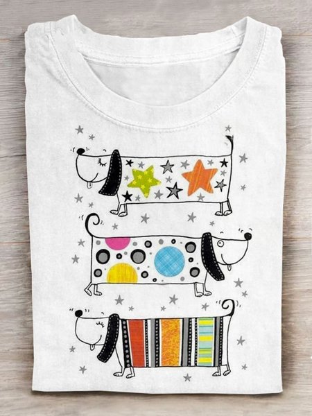 

Casual Animal Crew Neck Long Sleeve T-shirt, White, T-shirts
