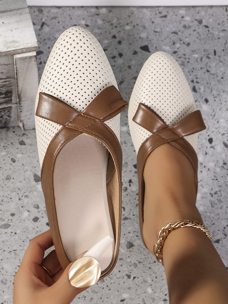 

Pu Color Block Casual All Season Shallow Shoes, Apricot, Flats